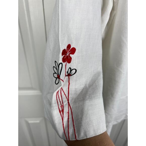 Norton McNaughton White Linen Floral Embroidered Button Collared Tunic Top XL - Picture 6 of 6